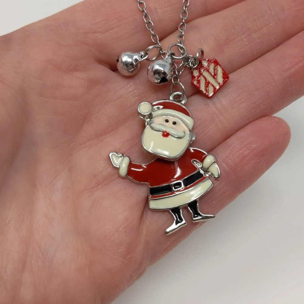 Girl's Santa Necklace Enamel Articulated Christmas Santa Claus